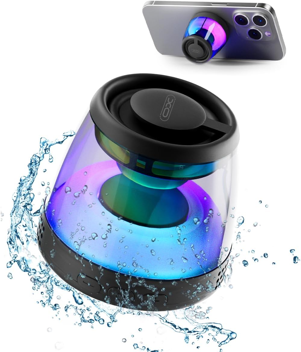 Waterproof Magnetic Bluetooth Speaker with RGB Light - Phone Stand - Portable & Stylish!