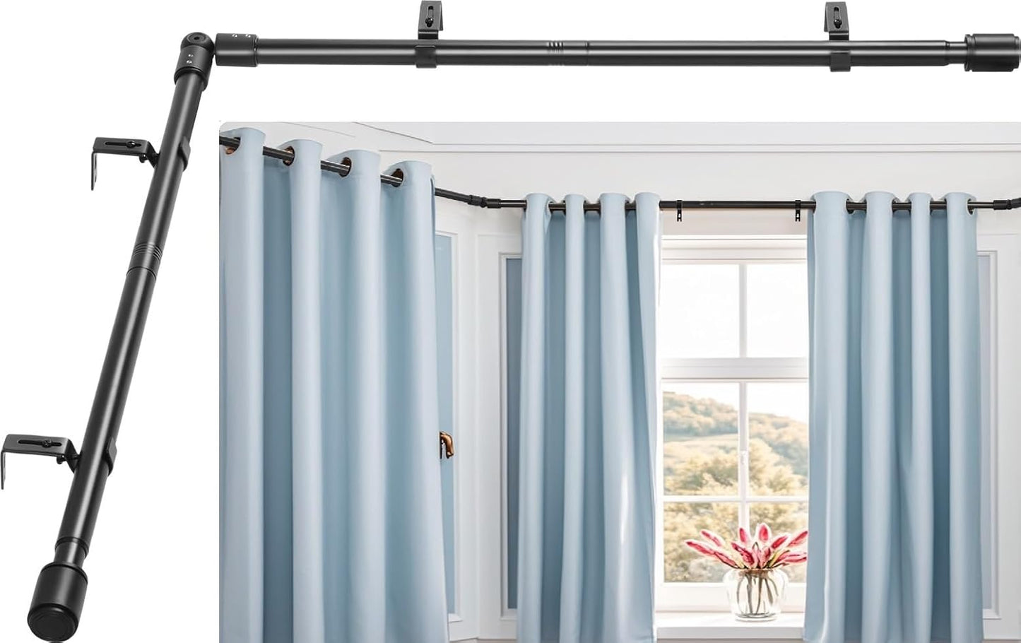 Heavy Duty Corner Curtain Rods Set for Windows 30-87 Inch