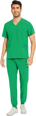 COZYFIT Men Scrubs Set Stretch V-Neck Top & Jogger Pant - Pocket Men's