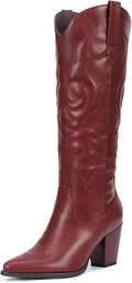 Pasuot Suede Cowboy Boots for Women - Comfortable 3.2in Block Heel