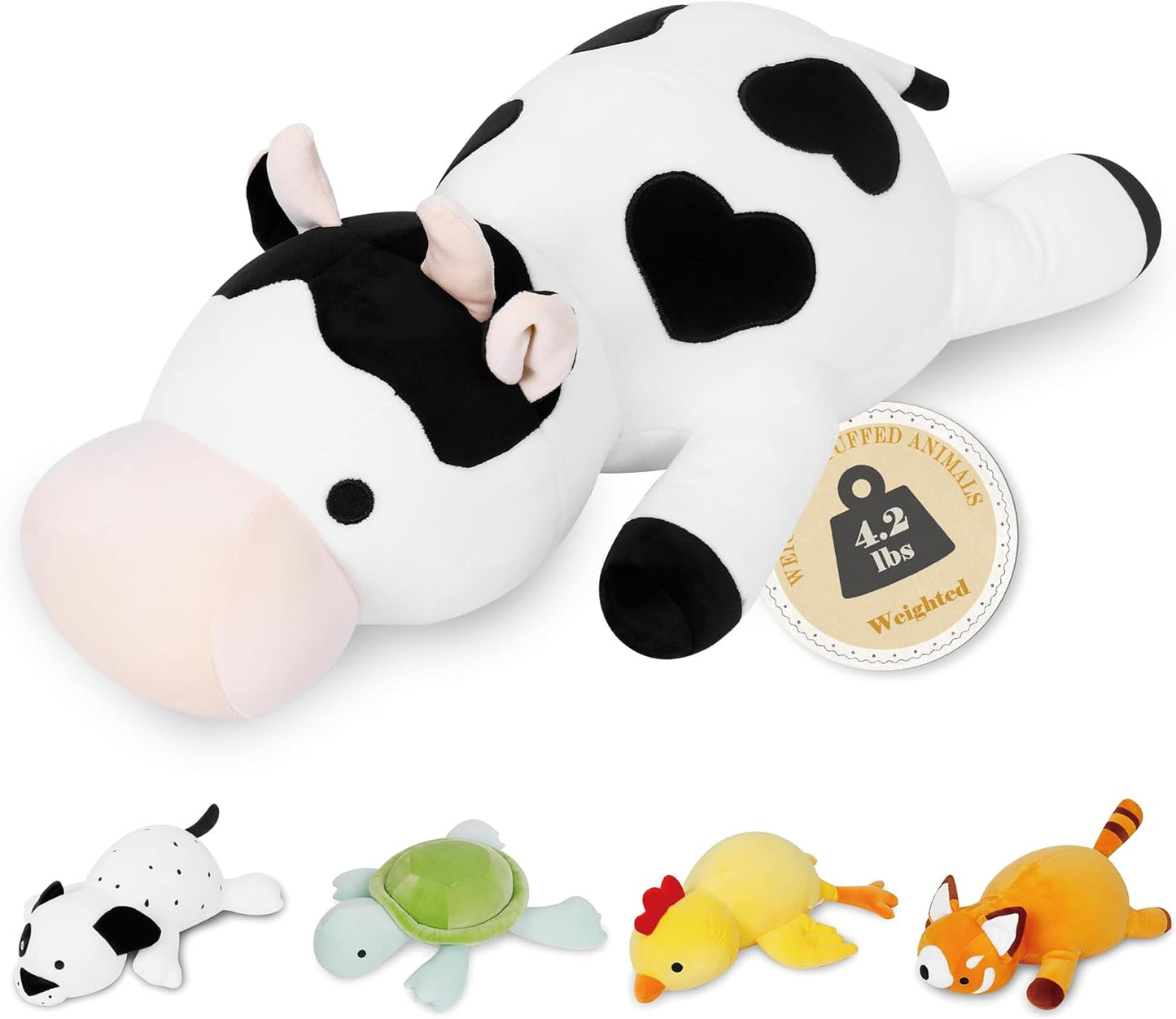 Cow Weighted Plush Toy Pillow for Kids and Adults - 24in Soft Gift
