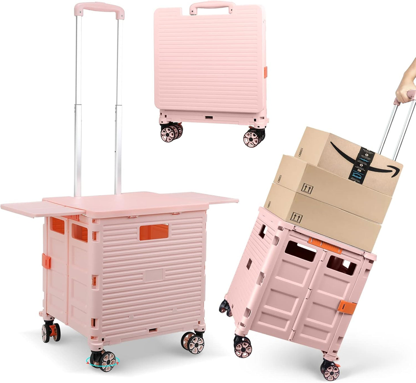 Foldable Utility Cart with Magnetic Lid and 360 Rotate Wheels