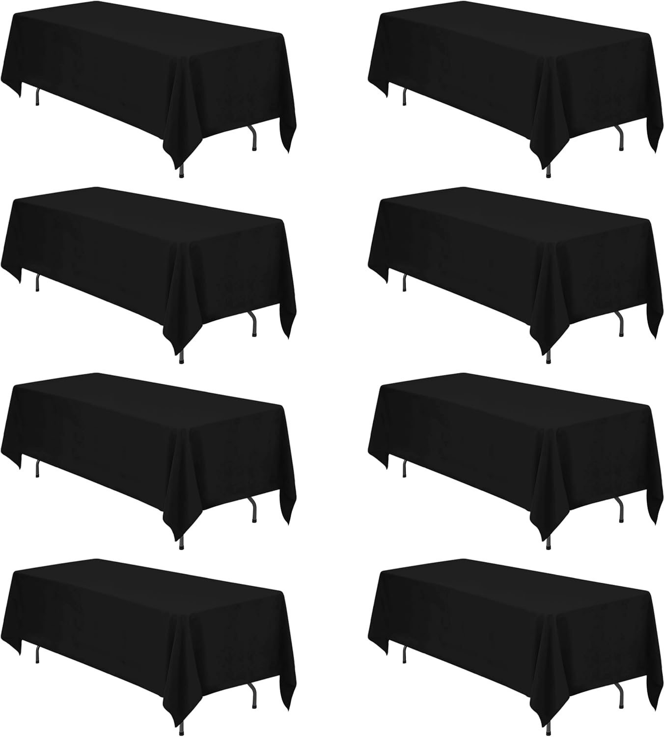 Premium 8 Pack Black Tablecloths for 6ft or 8ft Tables