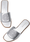 Womens Black Leather Dressy Flat Sandals - Memory Foam Comfort