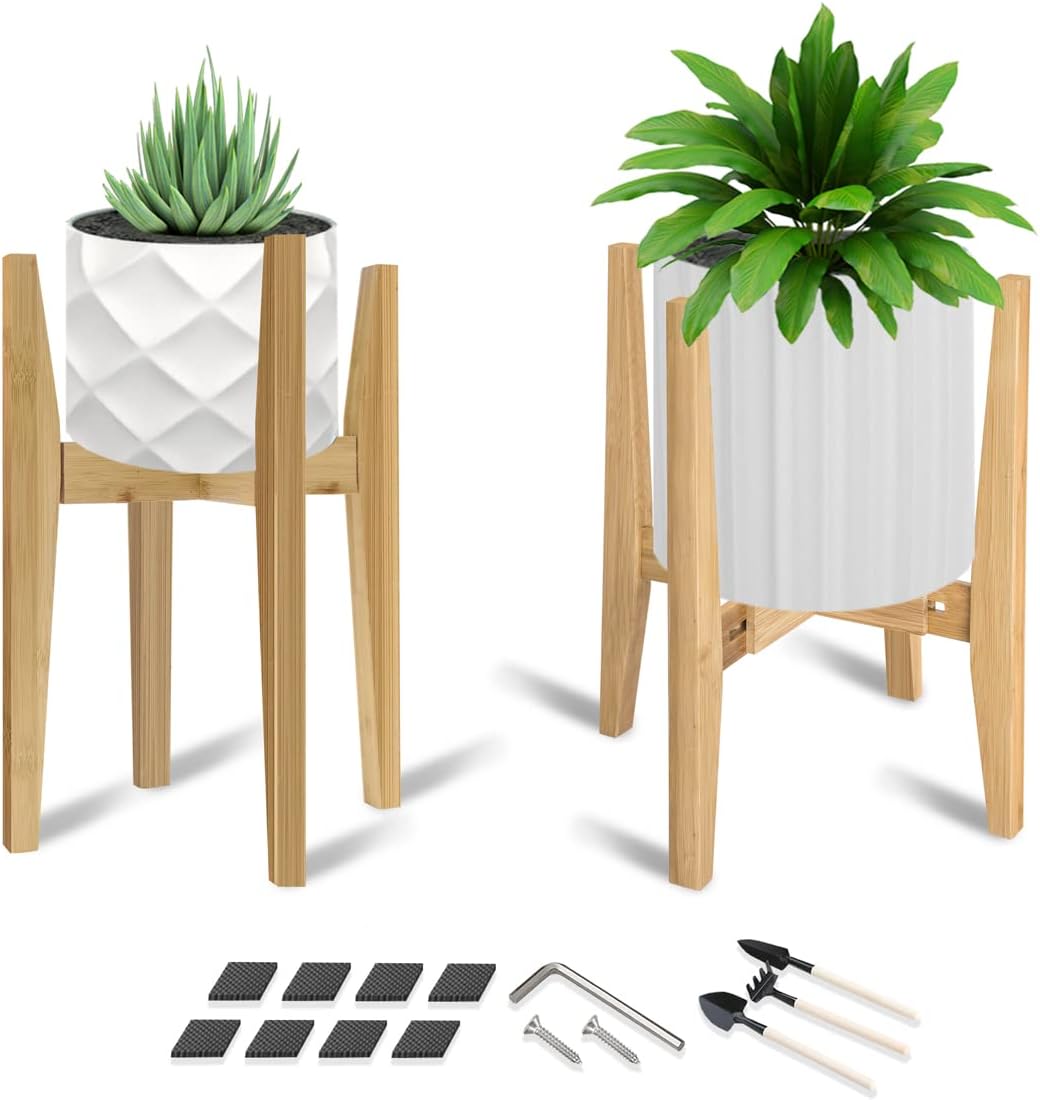 Adjustable Bamboo Plant Stand for Indoor Use - 2 Pack Set