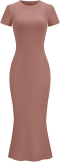 LOMON Women Fishtail Hem Ribbed Maxi Dress - Sleek Fitted Lounge Style