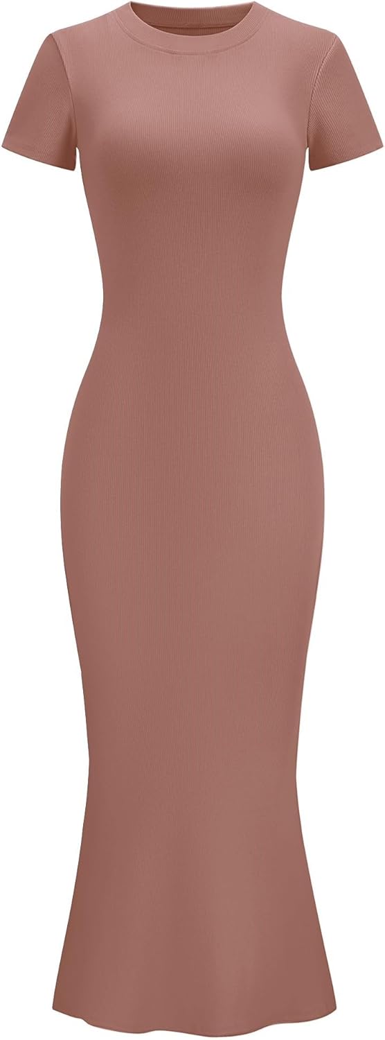 LOMON Women Fishtail Hem Ribbed Maxi Dress for Summer Style