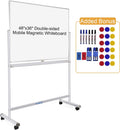 Rolling Whiteboard with Stand 48in x 36in Double-Sided - Mobile Dry