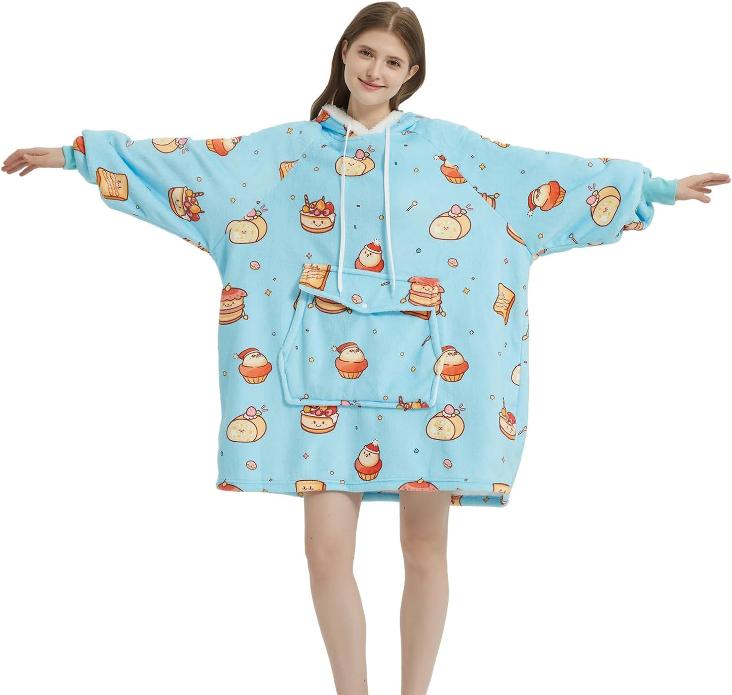 Qeils Wearable Blanket Hoodie for Women - Comfy Sherpa Sweatshirt
