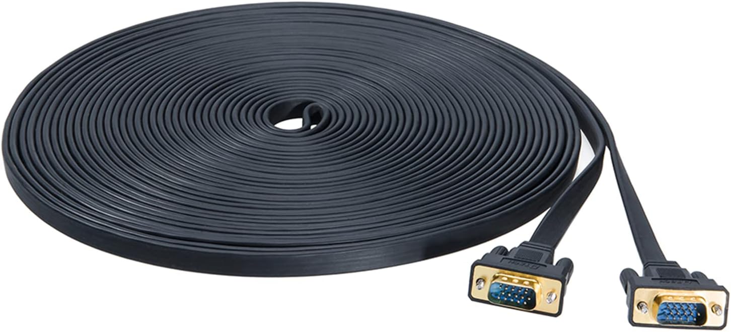 DTech Flat Thin Extra Long VGA Cable 100 ft for High Res Displays
