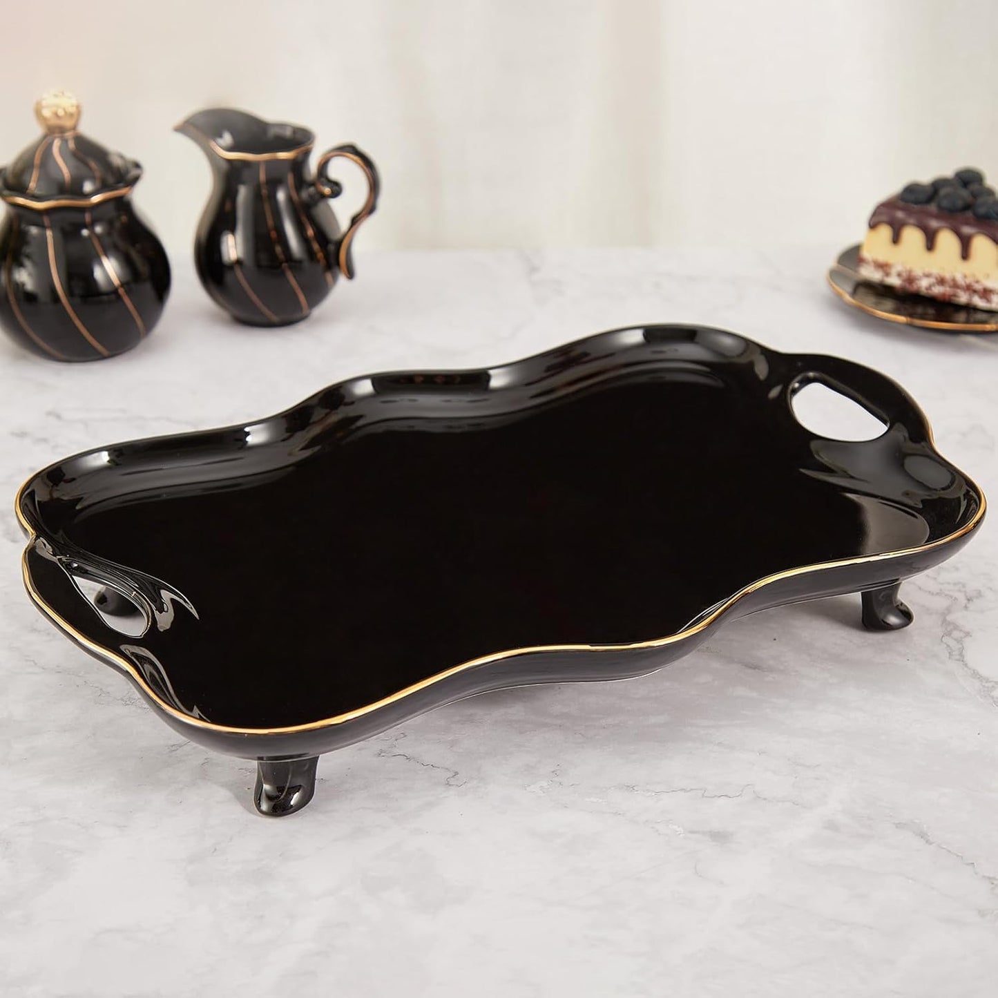 Luxury British Style Serving Tray with Golden Rim for Home