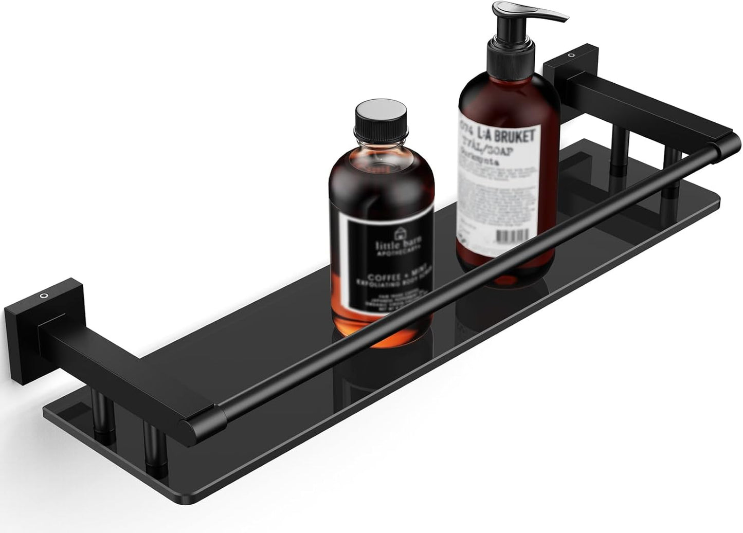 20 Inch Bathroom Glass Shelf with Towel Bar for Neat Storage