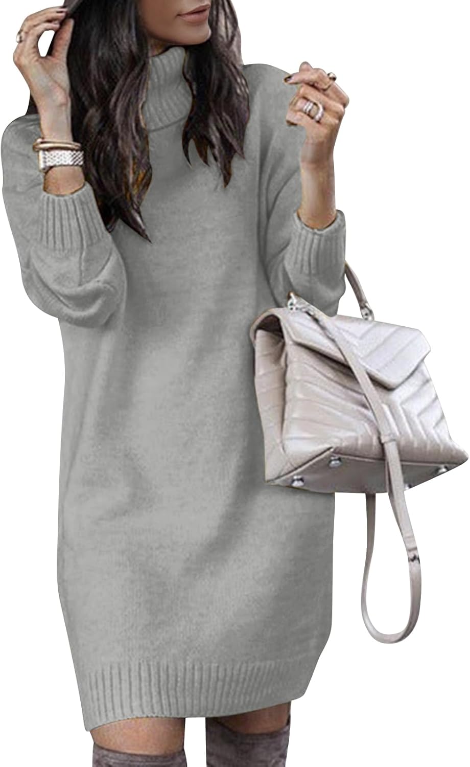 SENFURE Women Turtleneck Sweater Dress for Fall Fashion