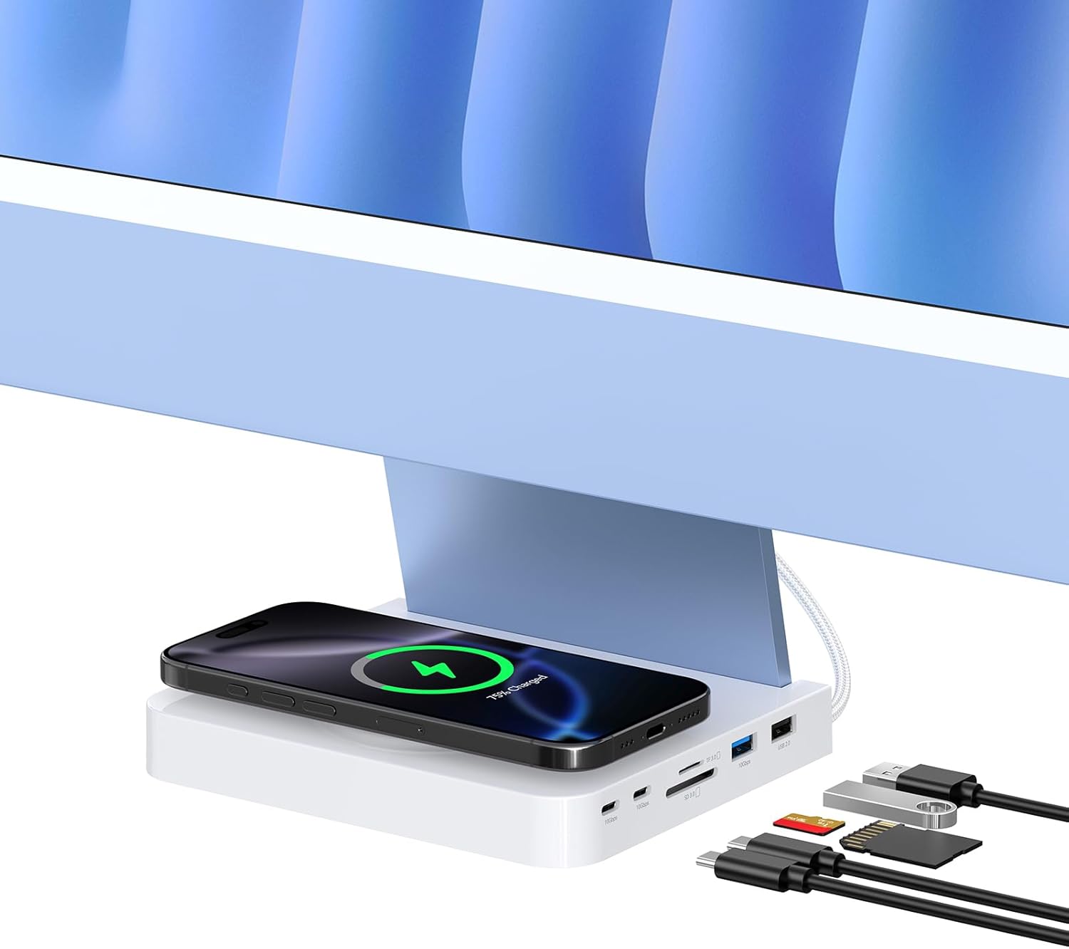 USB C Hub for iMac 24-inch 2021/2023/2024 with Wireless Charge