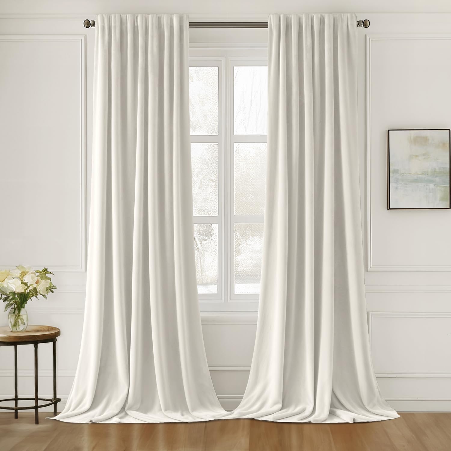 MIULEE Ivory White Velvet Curtains - Luxury Room Darkening Drapes