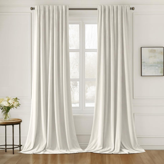 MIULEE Ivory White Velvet Curtains - Luxury Room Darkening Drapes
