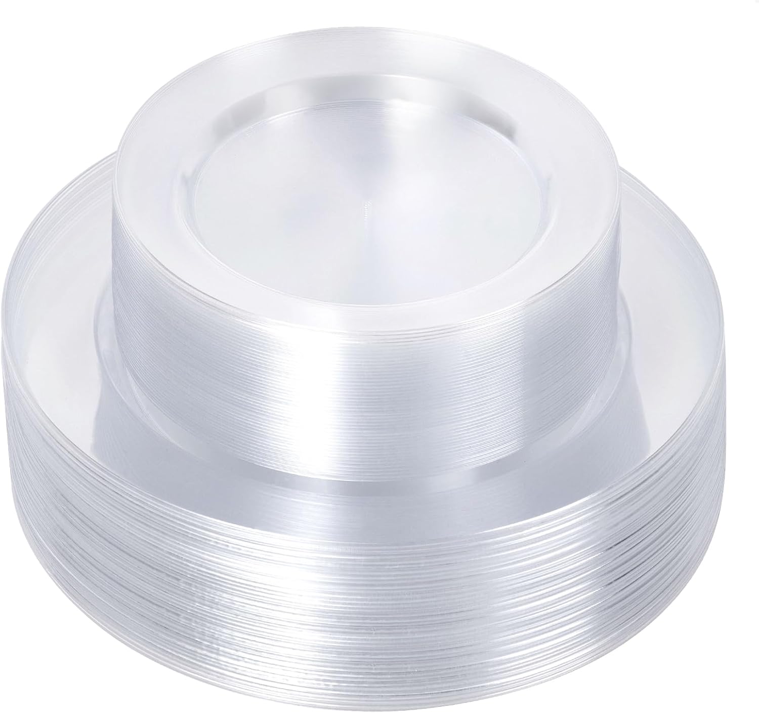 100PCS Clear Plastic Plates for Parties, Weddings, and Events