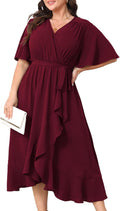 Plus Size Formal Wedding Guest Cocktail Dress - Flowy Wrap Maxi
