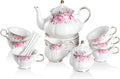 Sweejar Vintage Floral Relief Gold Rimmed Tea Set for 6 Guests