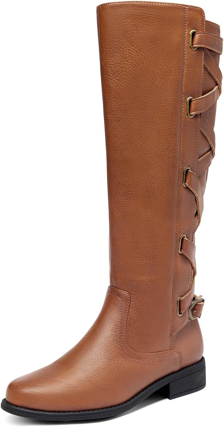 Stylish Womens Strappy Motorcycle Knee High Boots for Winter