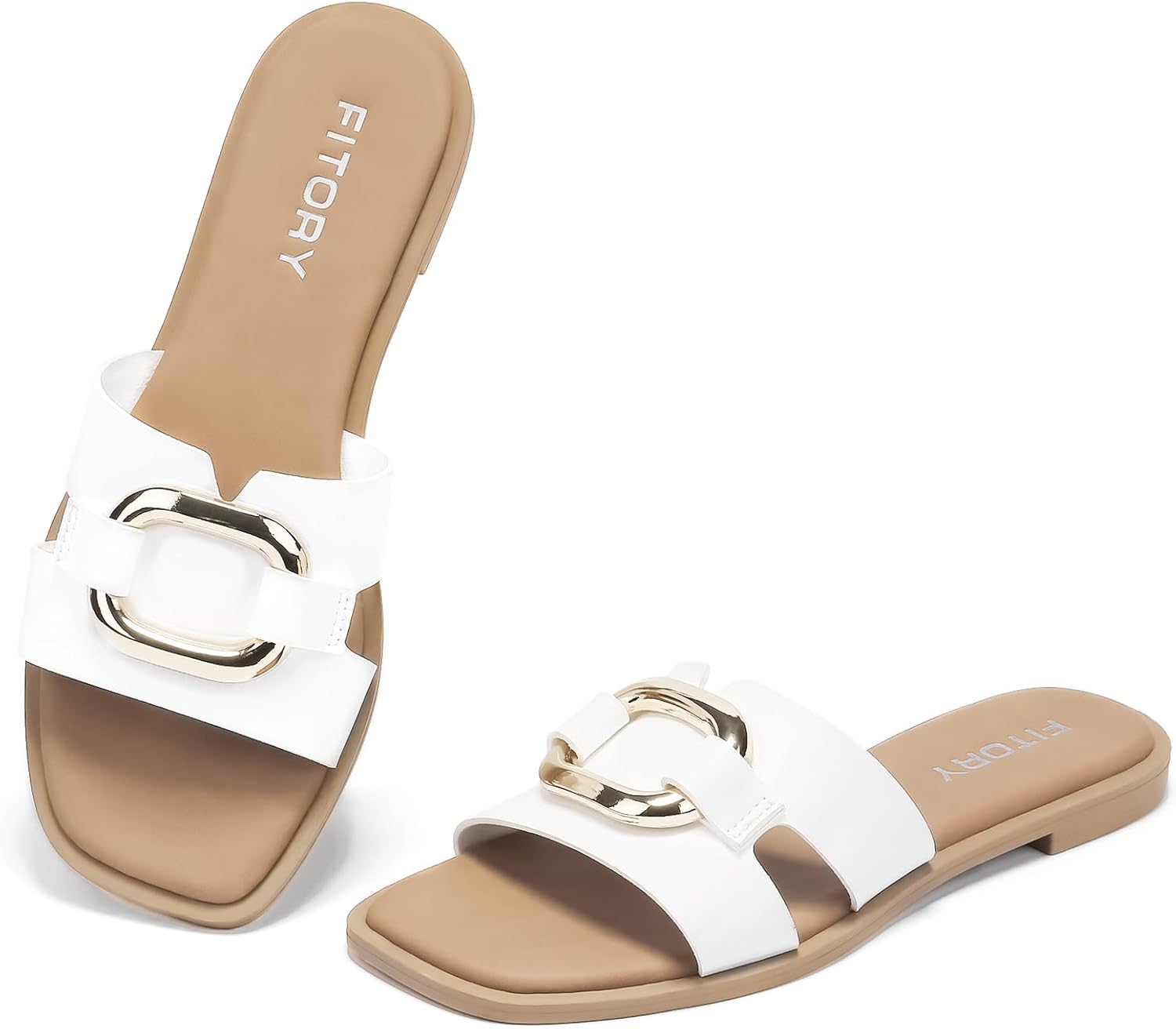FITORY Women's Flat Sandals with Metal Chain for Summer Style