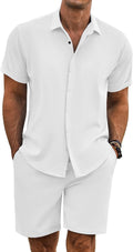 Men's Summer Beach Outfit Linen Texture 2-Piece Set - Casual Vacation