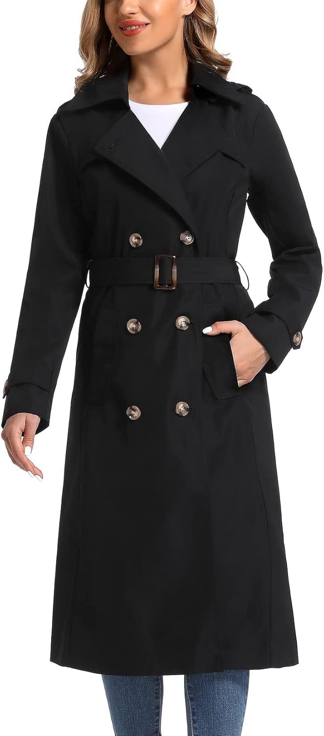 Women's Waterproof Long Trench Coat with Removable Hood