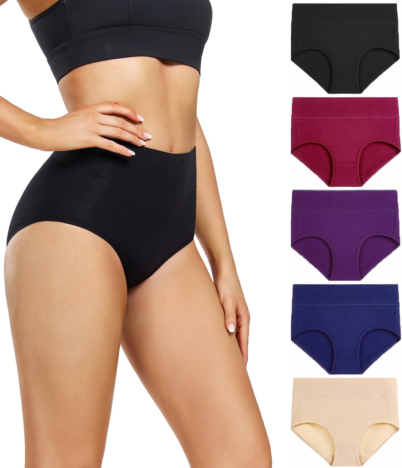 High Waisted Cotton Briefs for Women - Soft Full Coverage 5 Pack