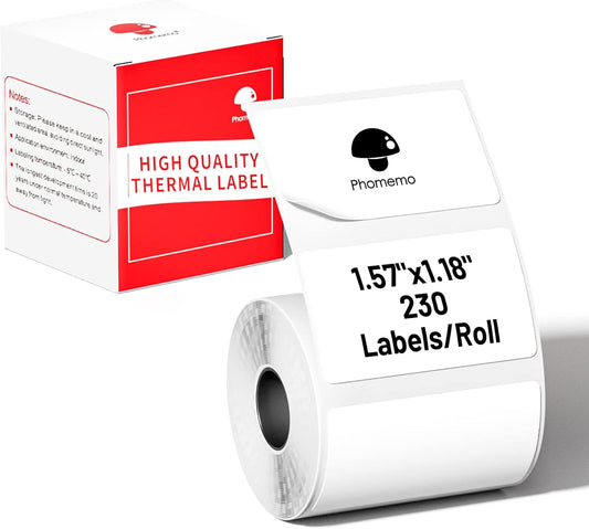 Phomemo Thermal Labels 1.57x1.18 - 230 Labels/Roll - Barcode/Address/Logo