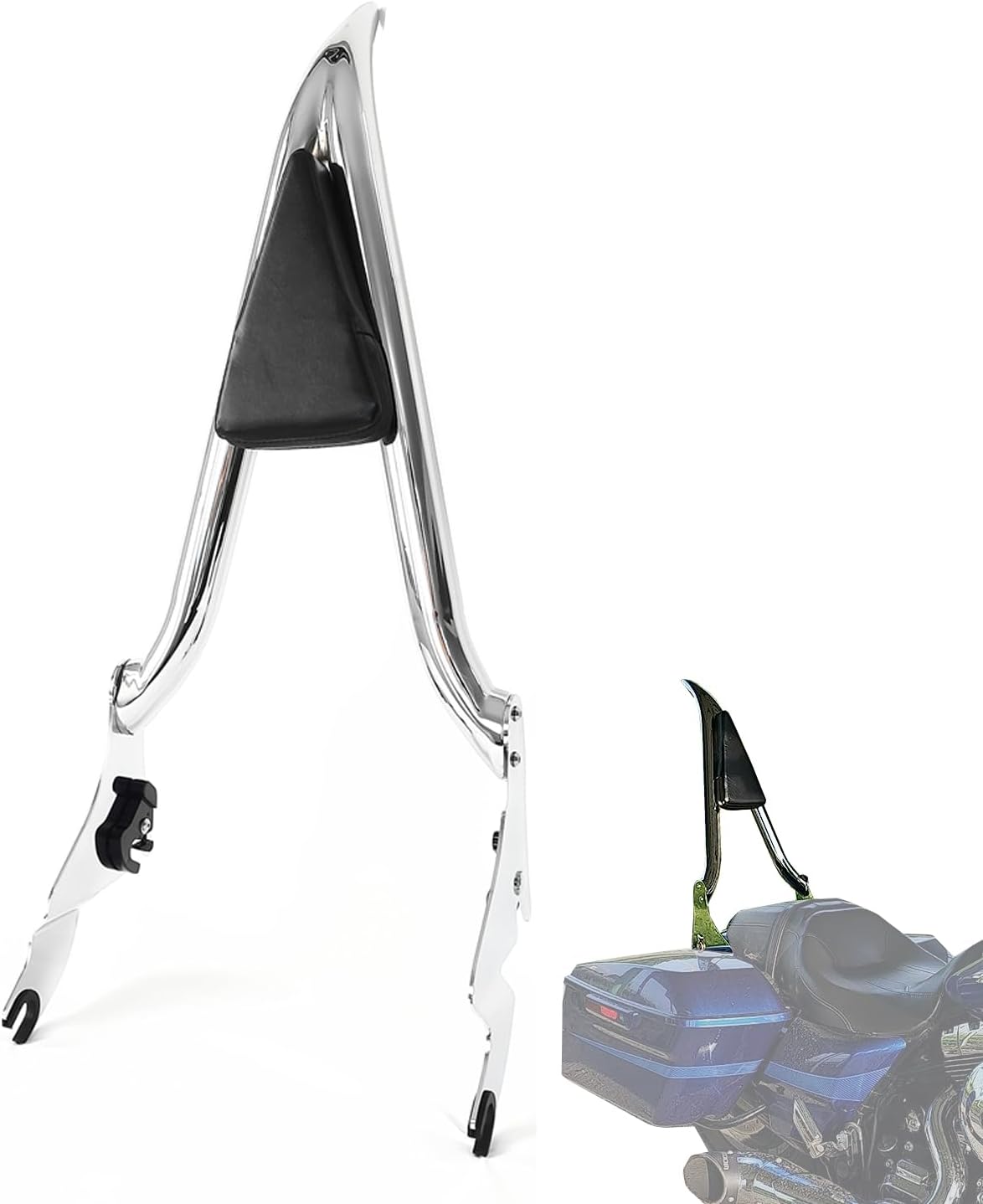 Chrome Detachable Sissy Bar Backrest for Harley Touring Models