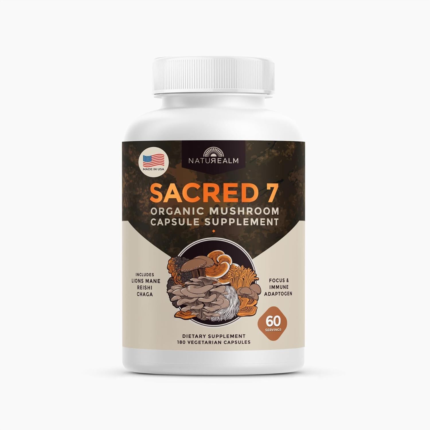 Premium 7 Mushroom Extract Capsules for Immune Support & Focus