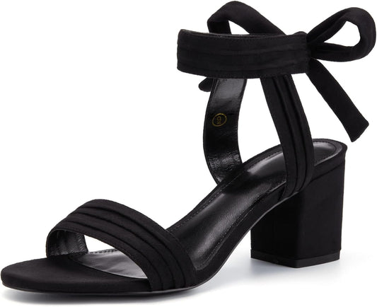 Coutgo Womens Open Toe Ankle Tie Back Chunky Heels Sandals