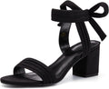 Coutgo Womens Open Toe Ankle Tie Block Low Heels Sandals - Comfortable