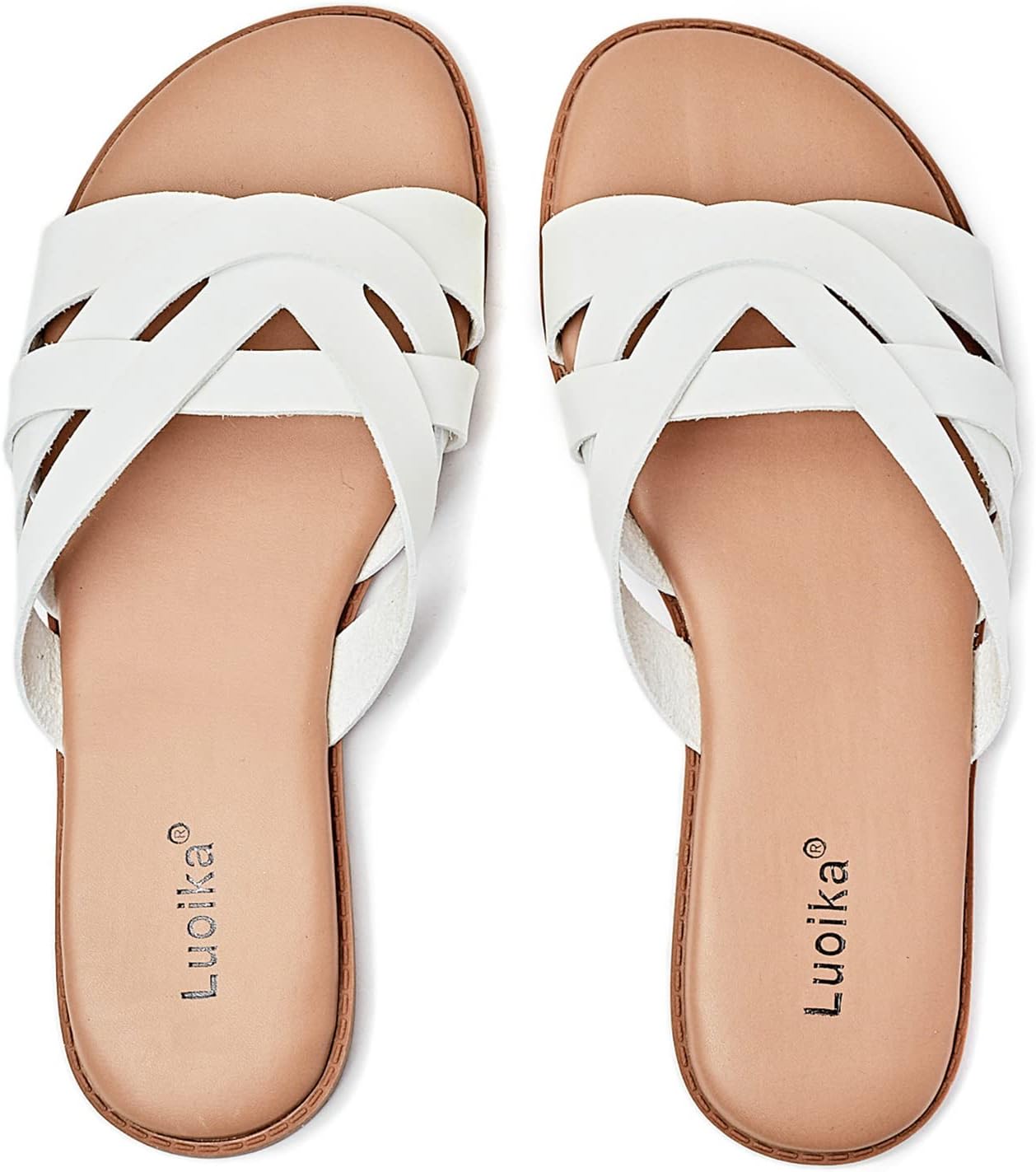 Luoika Women's Wide Width Flat Slides Sandals for Summer Fun