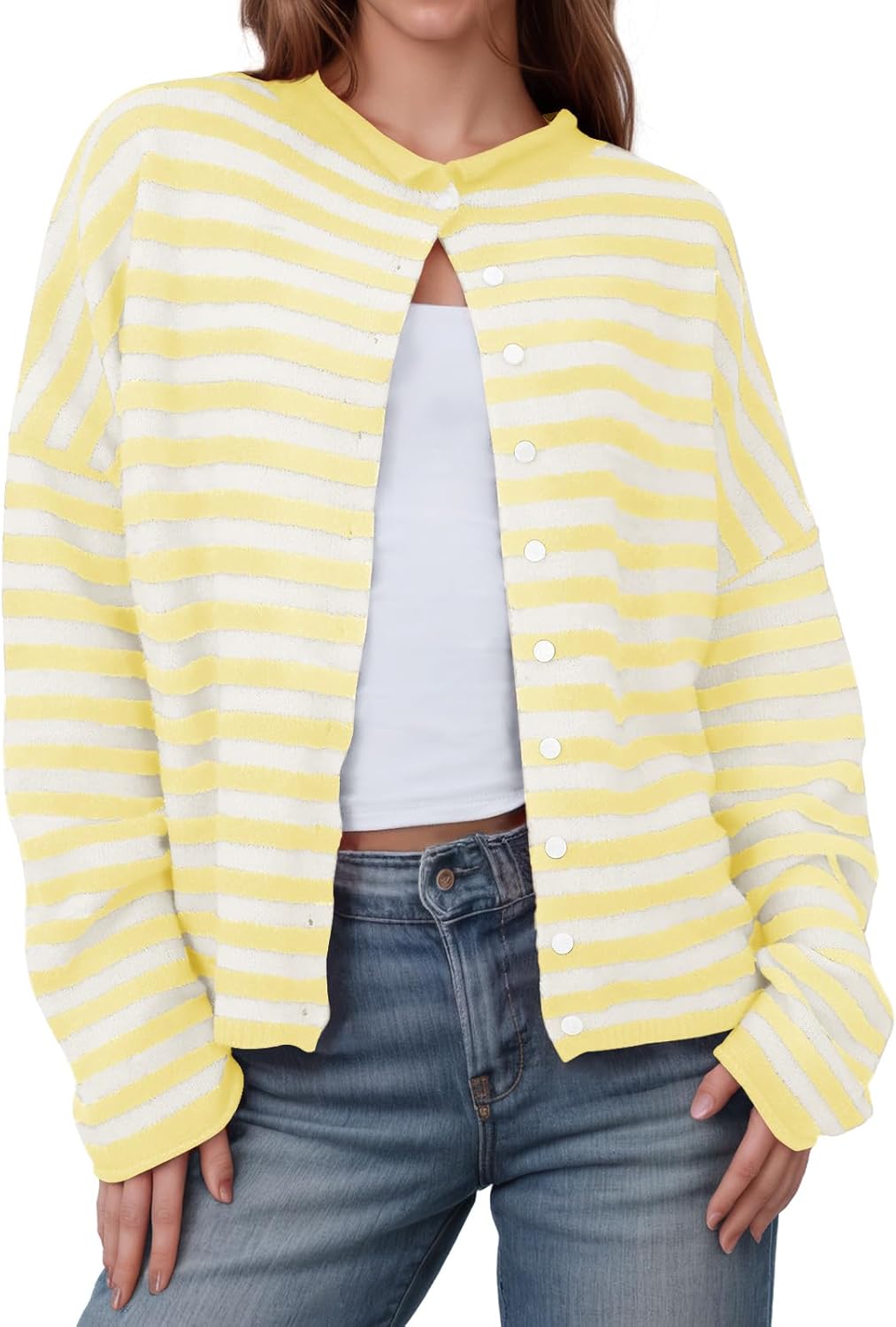 Saodimallsu Womens Striped Cardigan for Casual Fall Fashion