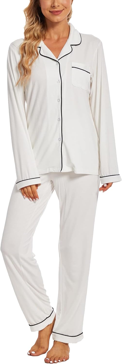 Button Up Pajamas for Women Long Sleeve Soft Loungewear Set