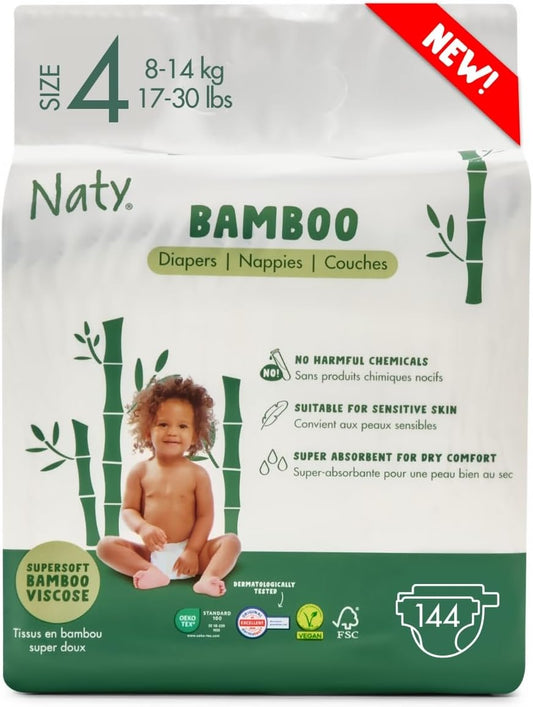 Naty Bamboo Viscose Baby Diapers for Sensitive Skin, Size 4