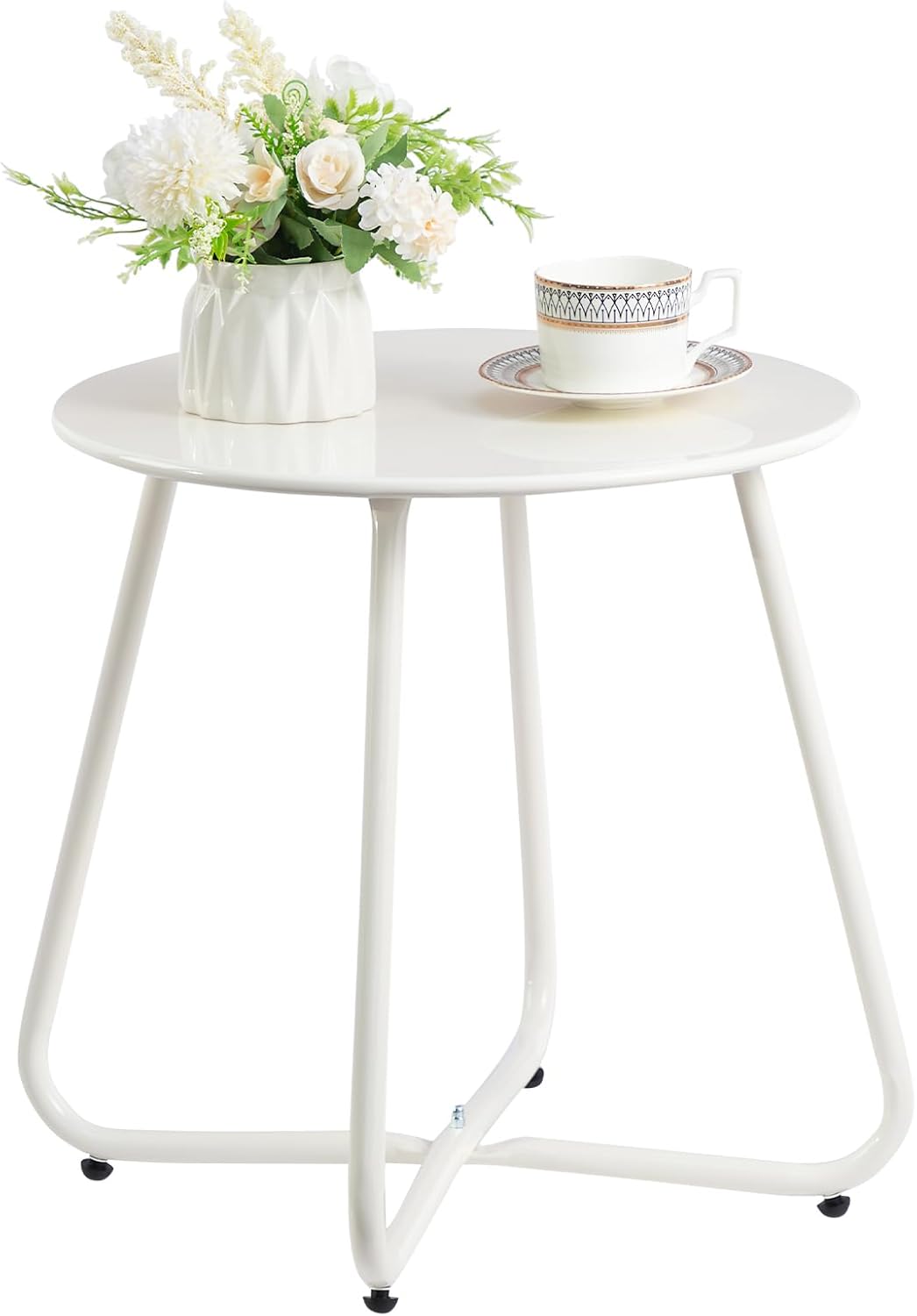 HollyHOME Round Metal Side Table for Indoor and Outdoor Use