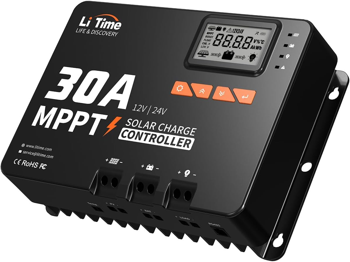 LiTime 30 Amp MPPT Solar Charge Controller with Bluetooth Module