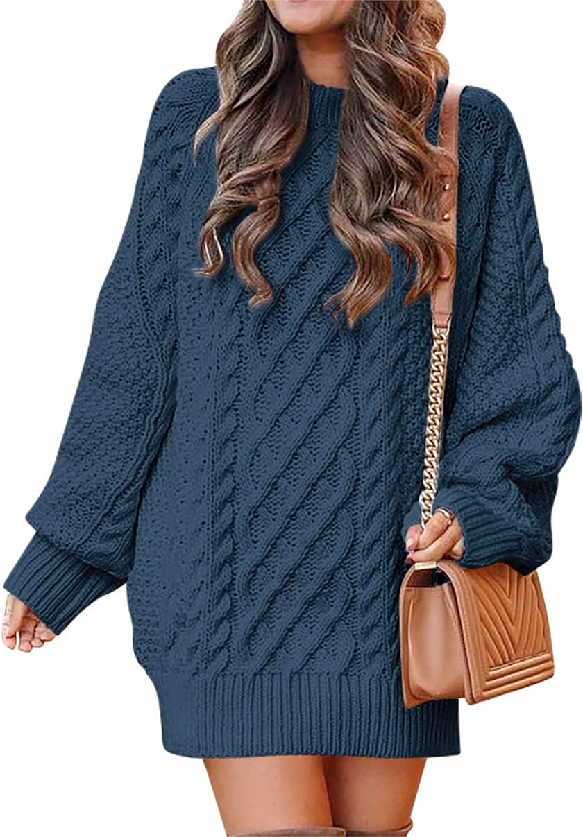 Oversized Cable Knit Sweater Dress for Women - Trendy Fall Style