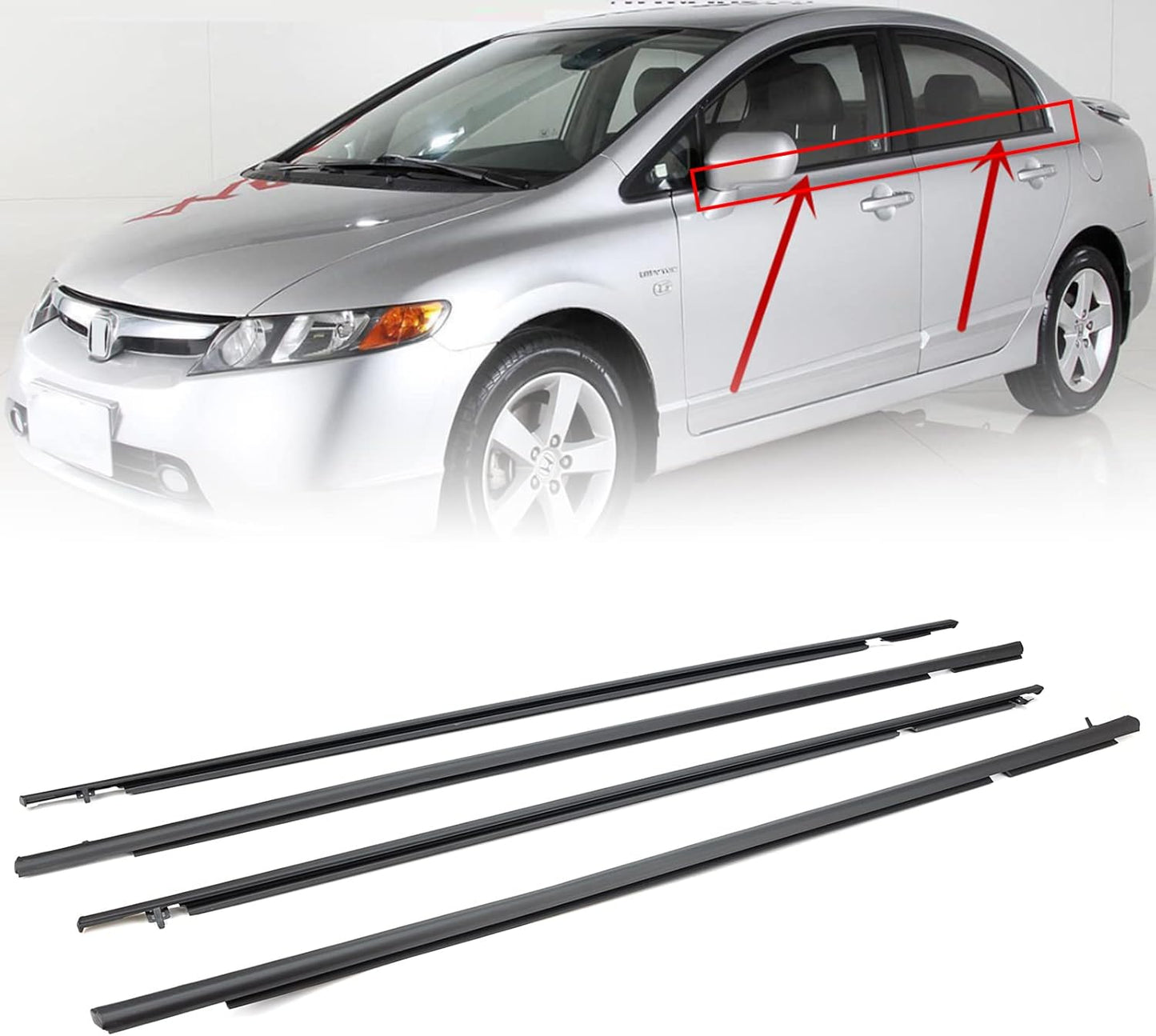 4Pcs Weatherstrip Window Moulding Trim Seal for Honda Civic