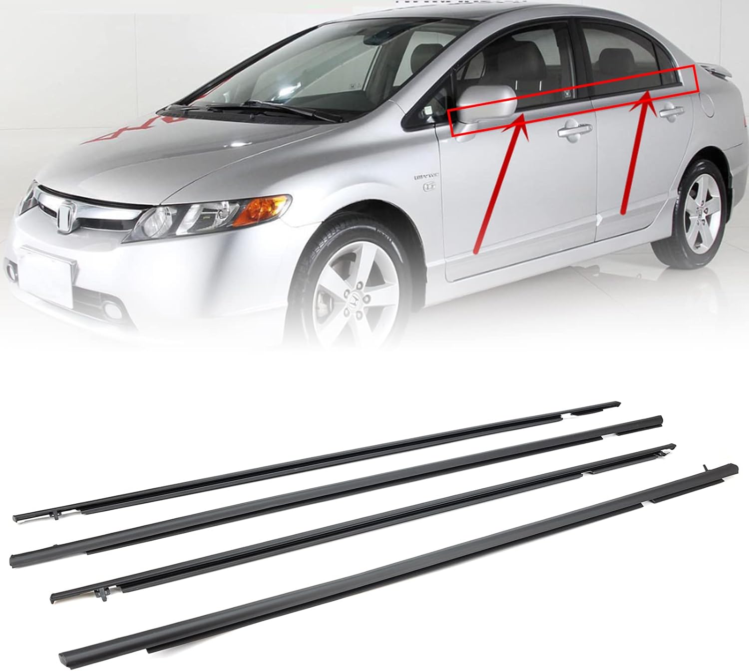 4Pcs Weatherstrip Window Moulding Trim Seal for Honda Civic