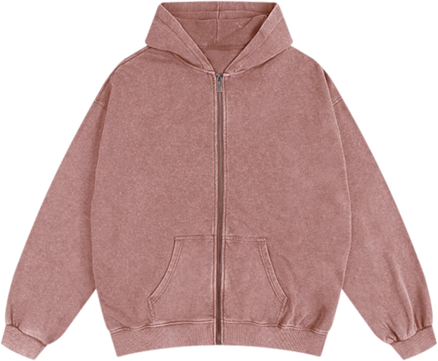 Bobeutou Mens Zip Up Acid Wash Hoodie for Casual Fall Style