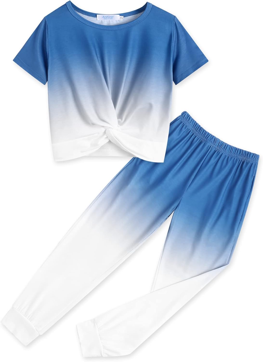 Arshiner Girls Tie Dye Twist Front Tops & Sweatpants Outfits