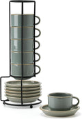 Stackable Espresso Cups with Saucers and Stand - 4 oz Reactive Glaze
