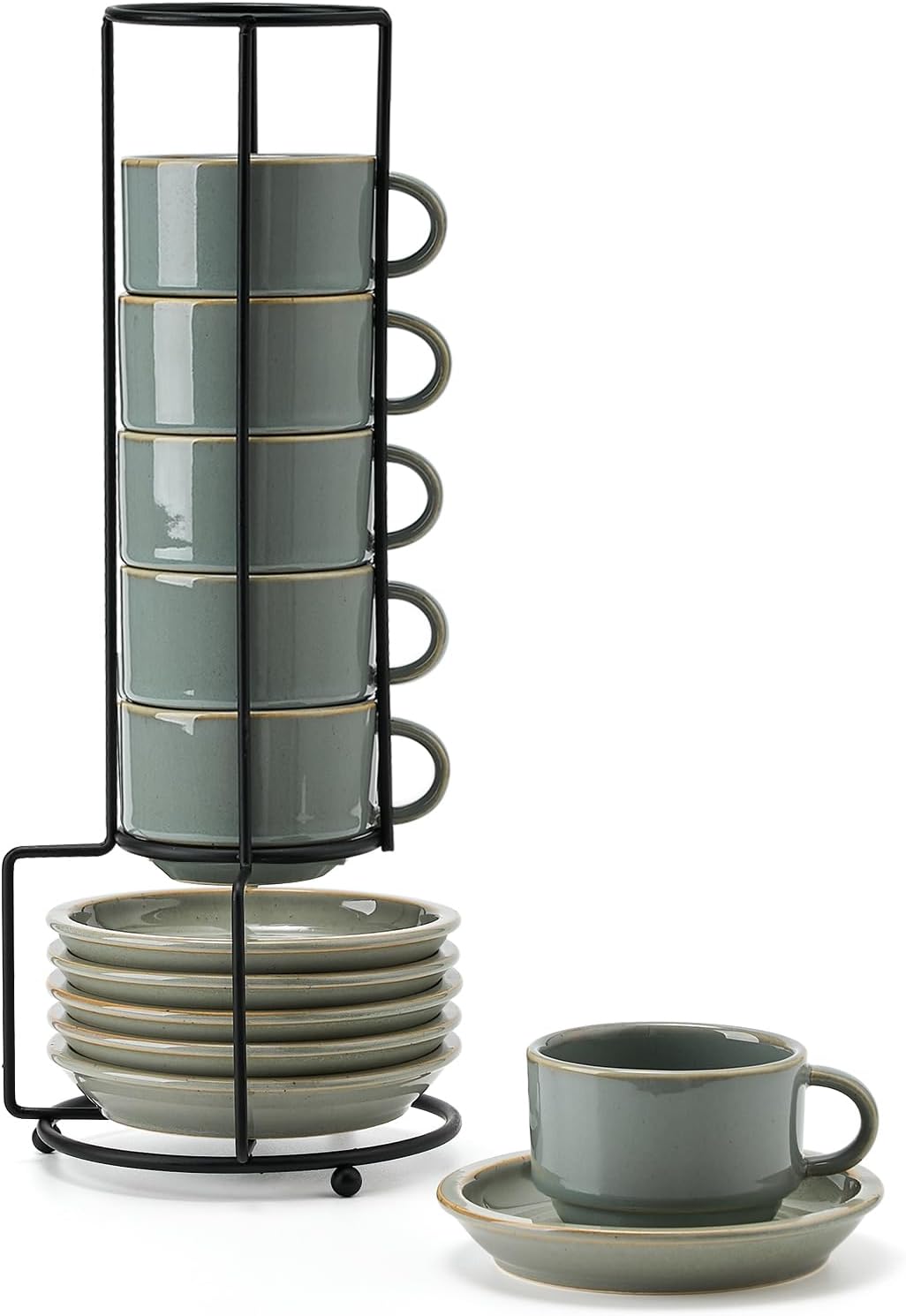 JIEMEI HOME Stackable Espresso Cups with Saucers and Stand
