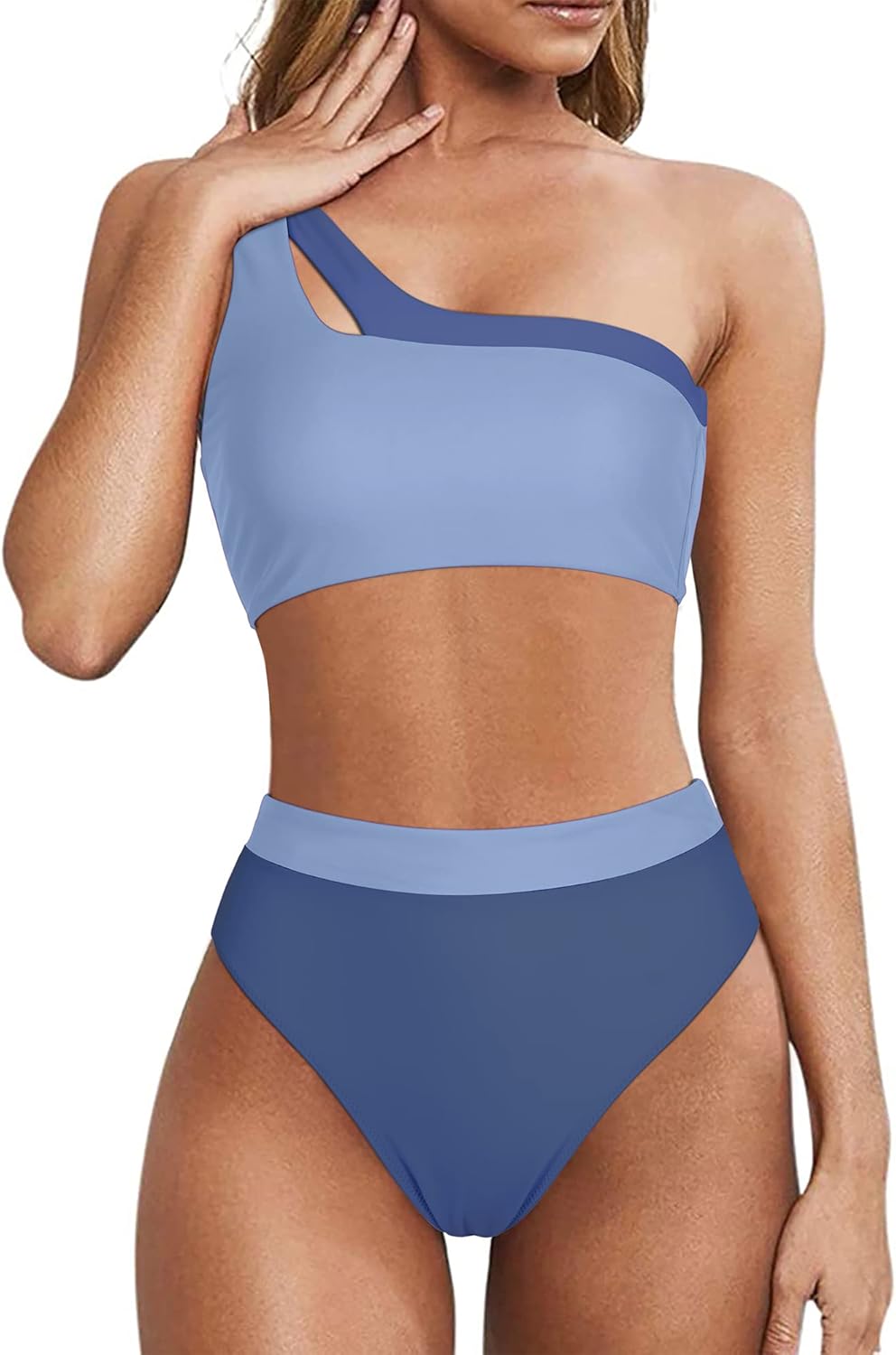 MOOSLOVER Women Cutout One Shoulder High Waisted Bikini Set