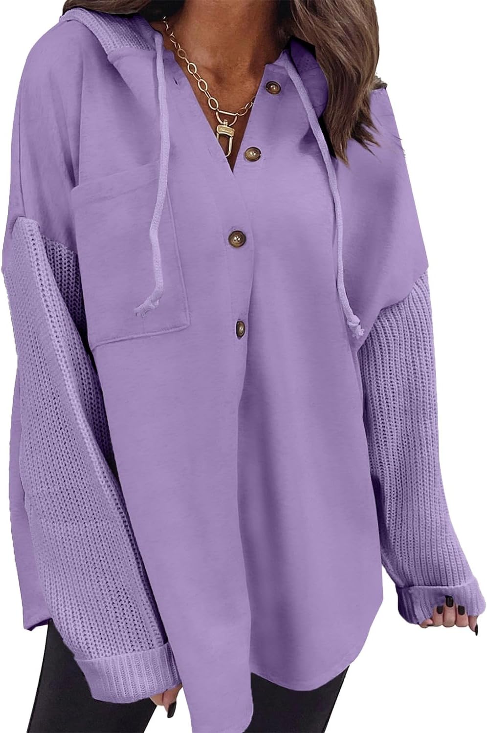 SHEWIN Oversized Sweatshirt for Women with Button Hood