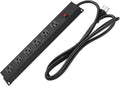 Metal Wall Mount Power Strip with 6 Wide Spaced Outlets - Durable