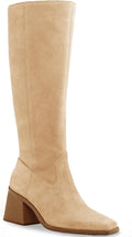 Coutgo Women's Knee High Boots Wide Calf Square Toe Chunky Heel